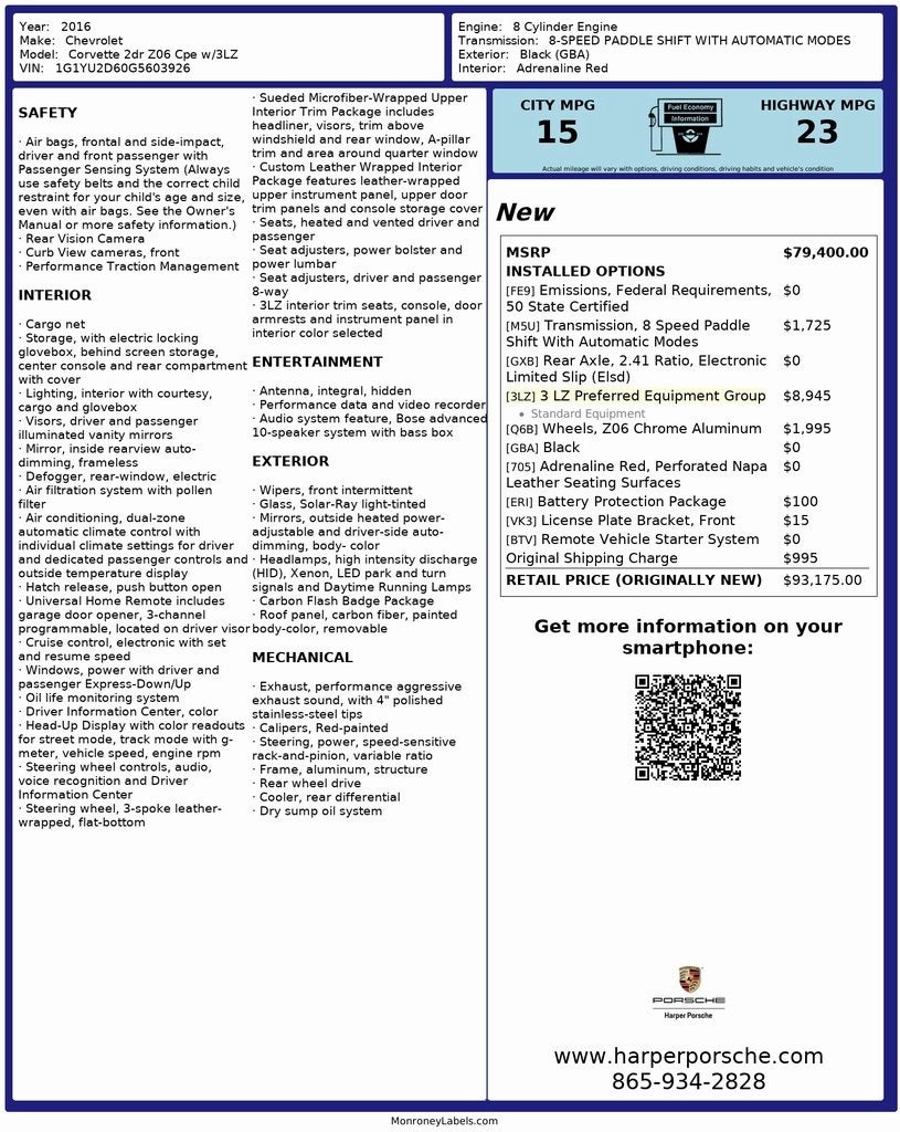 2016 Chevrolet Corvette Z06 3LZ