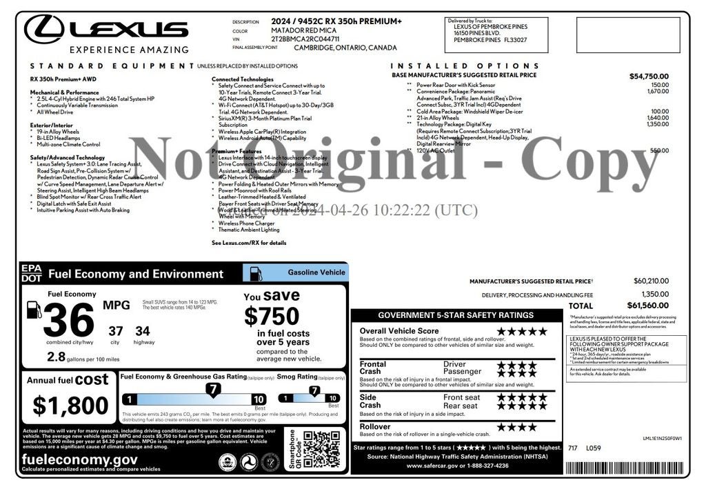 2024 Lexus RX 350h Premium Plus