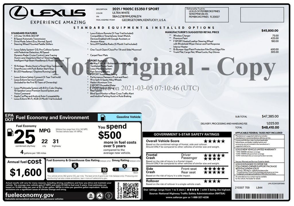 2021 Lexus ES 350 F Sport