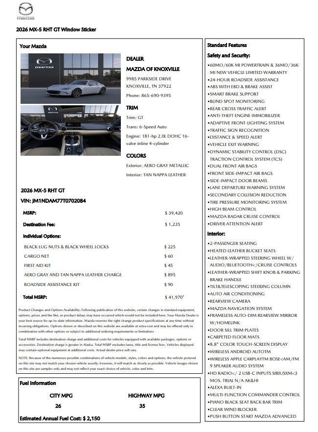 2026 Mazda Mazda MX-5 Miata RF Grand Touring