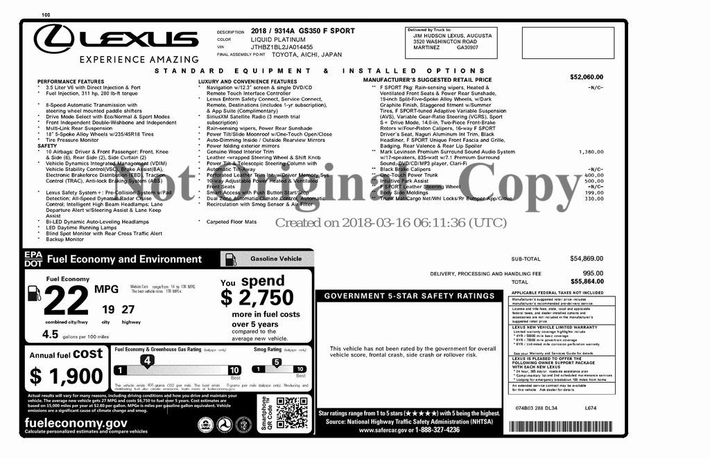 2018 Lexus GS 350 F Sport