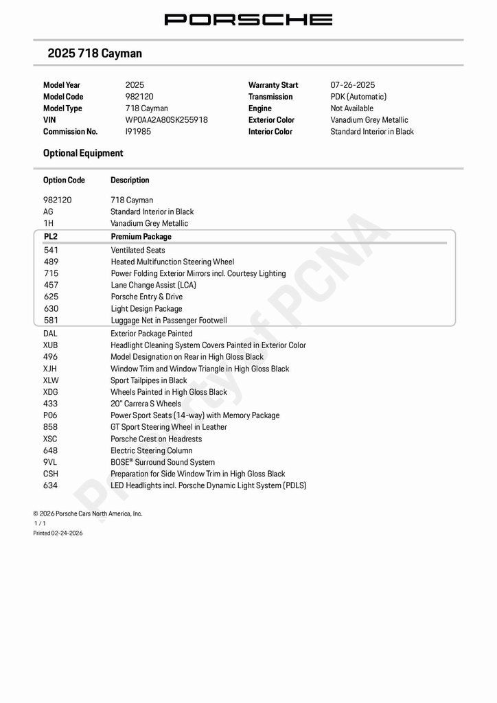 2025 Porsche 718 Cayman Base