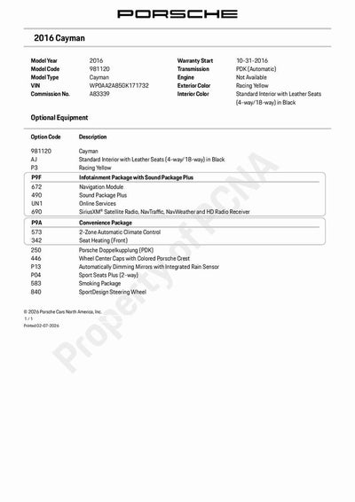 2016 Porsche Cayman Base