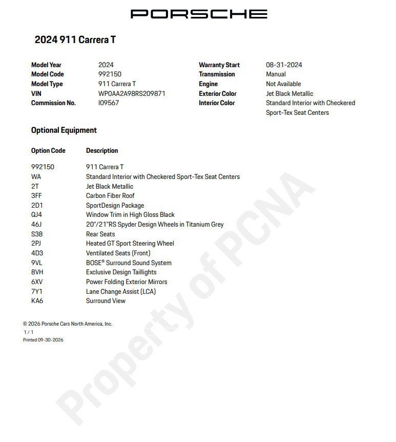 2024 Porsche 911 Carrera T
