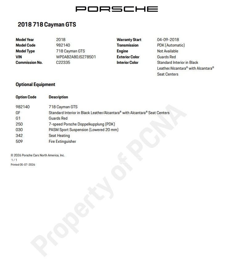 2018 Porsche 718 Cayman GTS
