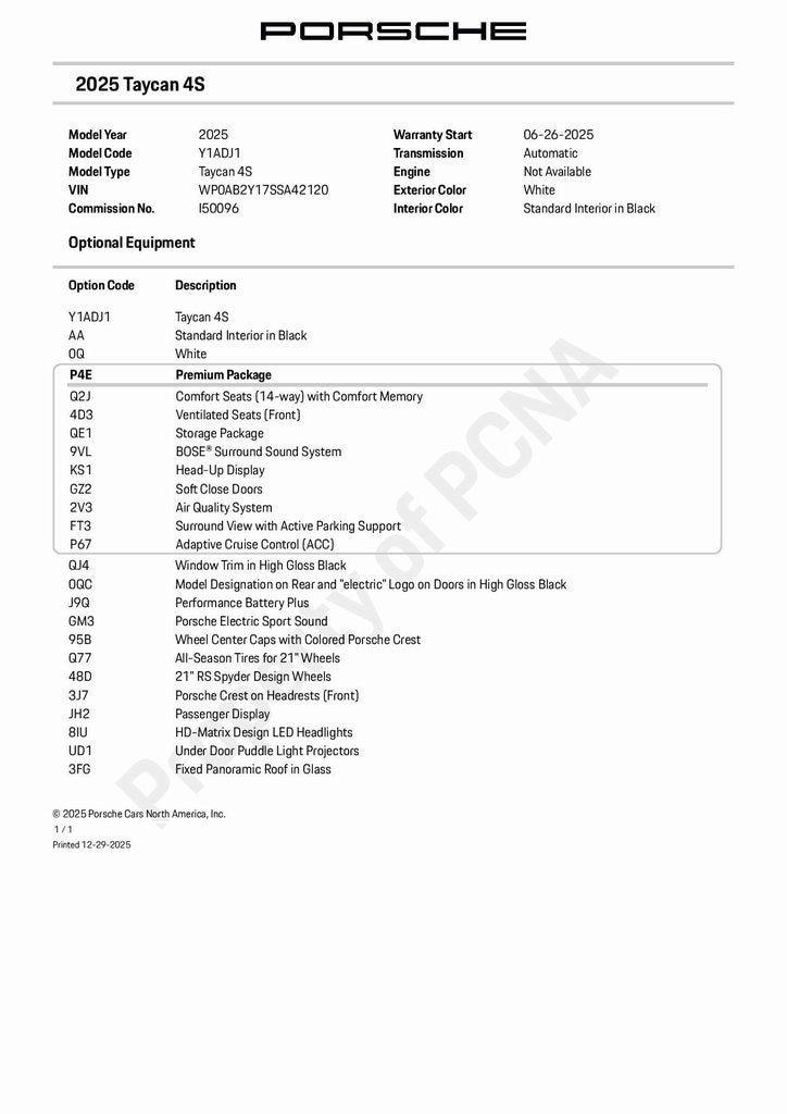 2025 Porsche Taycan 4S