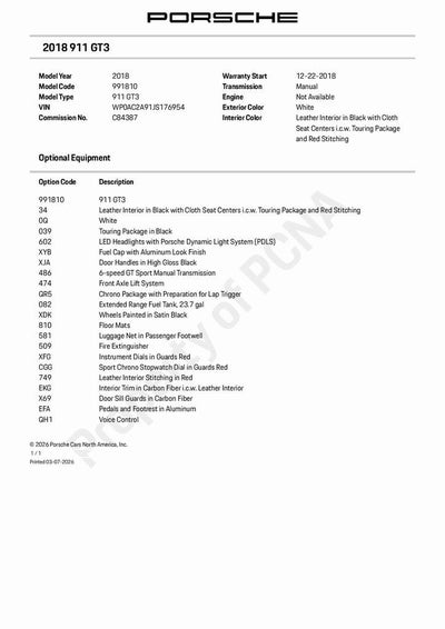 2018 Porsche 911 GT3