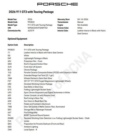 2026 Porsche 911 GT3 Touring