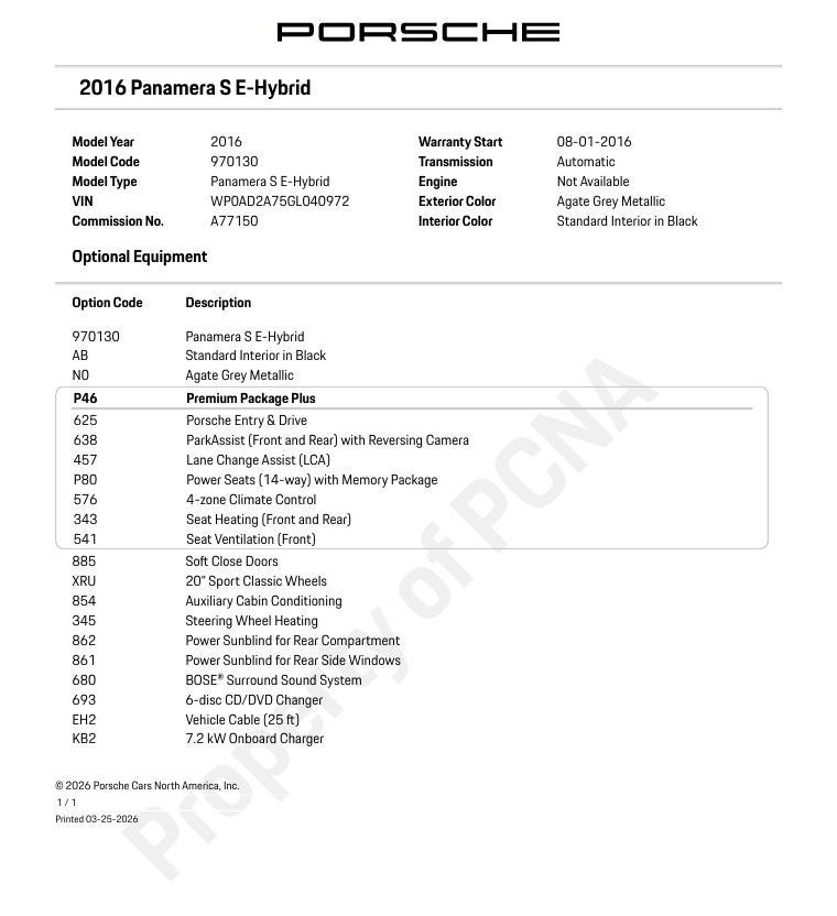 2016 Porsche Panamera E-Hybrid S