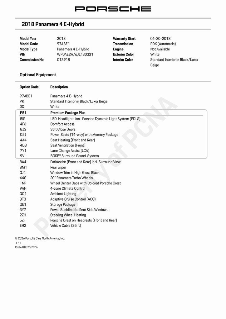 2018 Porsche Panamera E-Hybrid 4