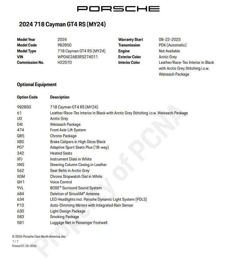 2024 Porsche 718 Cayman GT4 RS