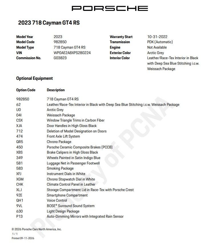 2023 Porsche 718 Cayman GT4 RS