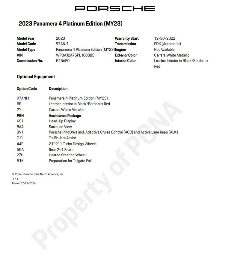 2023 Porsche Panamera 4 Platinum Edition