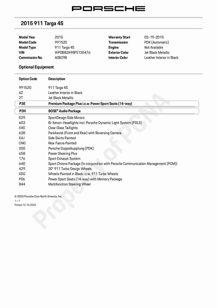 2015 Porsche 911 Targa 4S