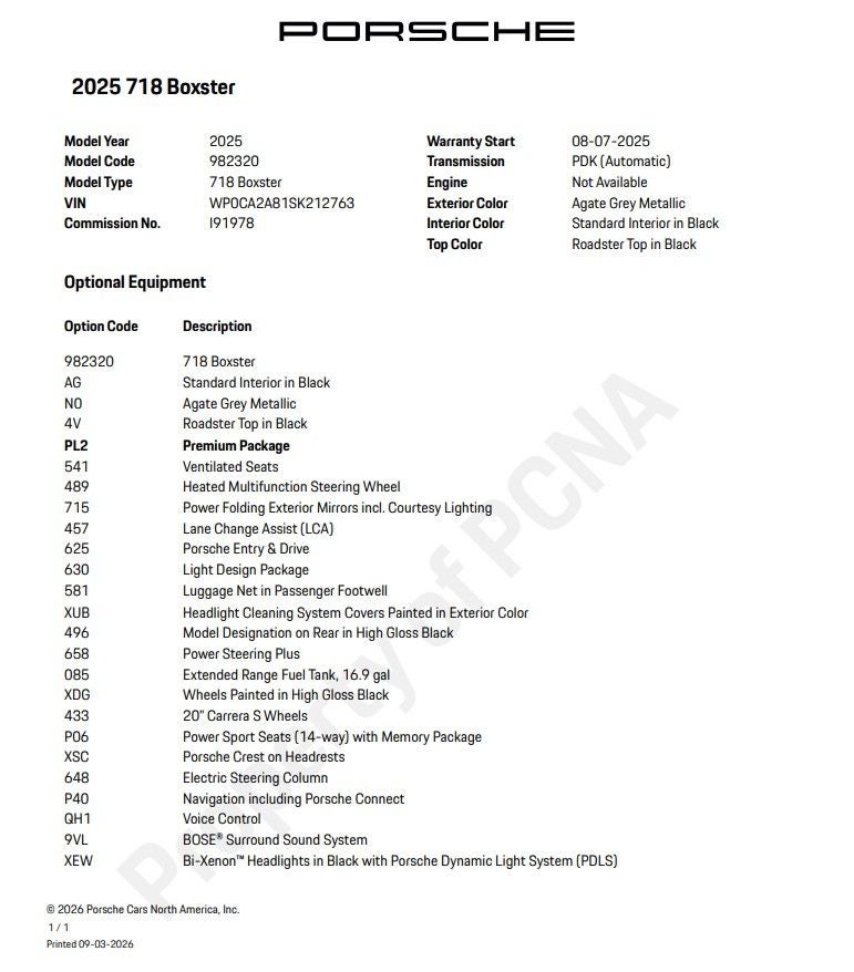 2025 Porsche 718 Boxster Base
