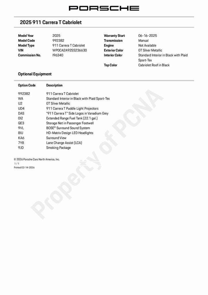 2025 Porsche 911 Carrera T