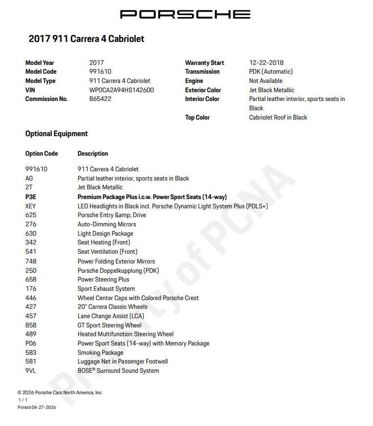 2017 Porsche 911 Carrera 4