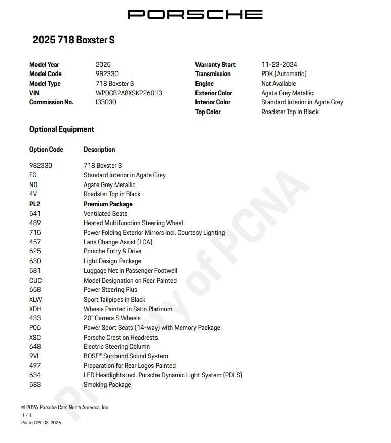 2025 Porsche 718 Boxster S