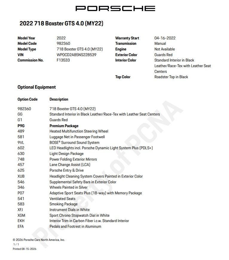 2022 Porsche 718 Boxster GTS