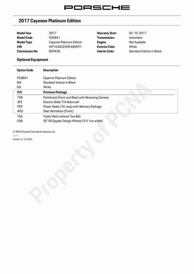 2017 Porsche Cayenne Platinum Edition