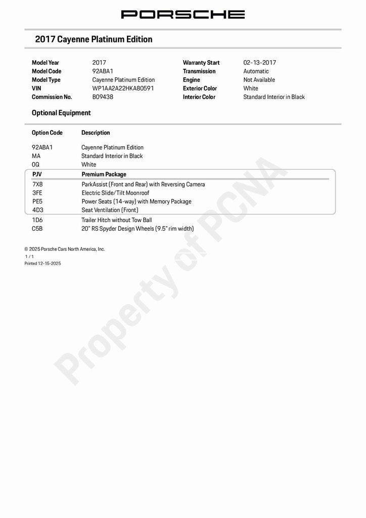 2017 Porsche Cayenne Platinum Edition