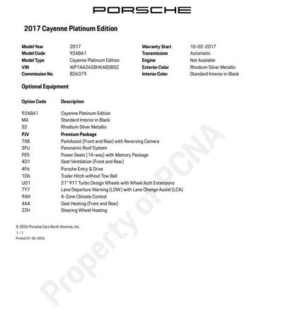 2017 Porsche Cayenne Platinum Edition