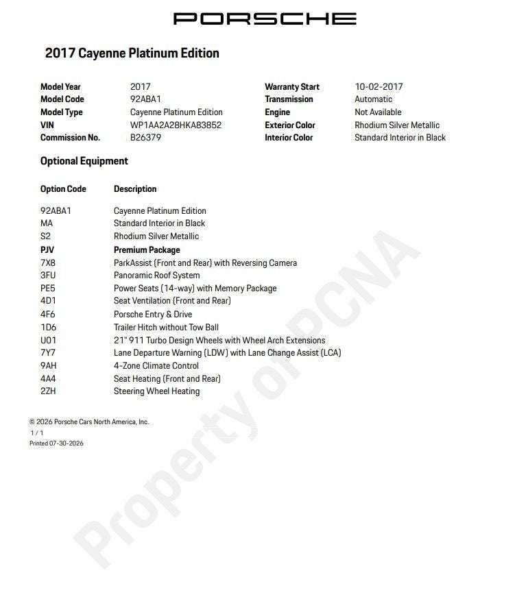 2017 Porsche Cayenne Platinum Edition