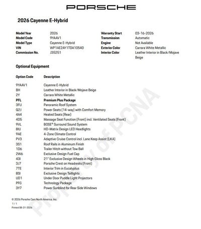 2026 Porsche Cayenne E-Hybrid Base