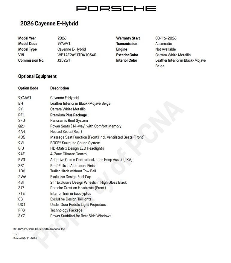2026 Porsche Cayenne E-Hybrid Base