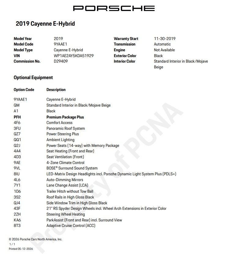 2019 Porsche Cayenne E-Hybrid Base