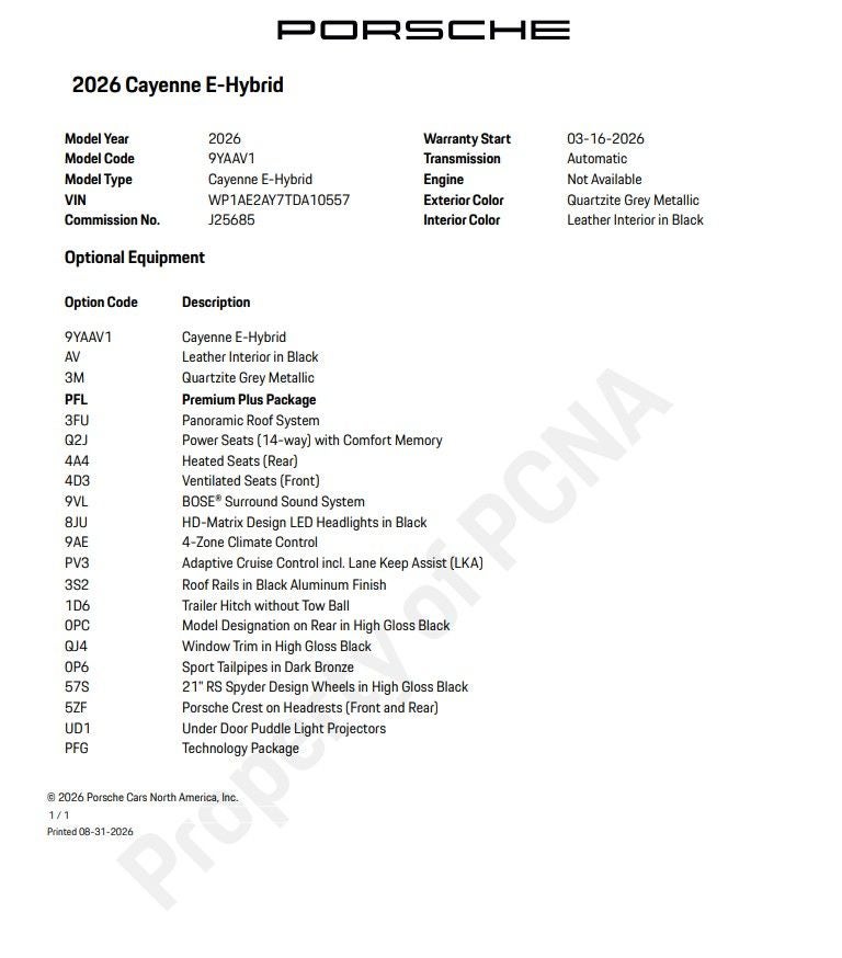 2026 Porsche Cayenne E-Hybrid Base