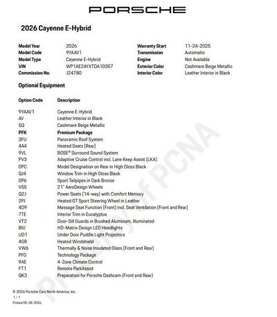 2026 Porsche Cayenne E-Hybrid Base