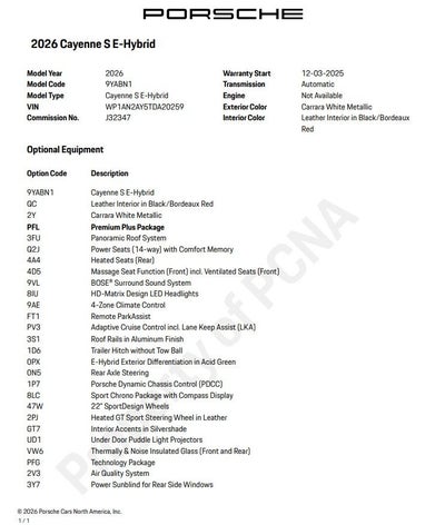 2026 Porsche Cayenne E-Hybrid S