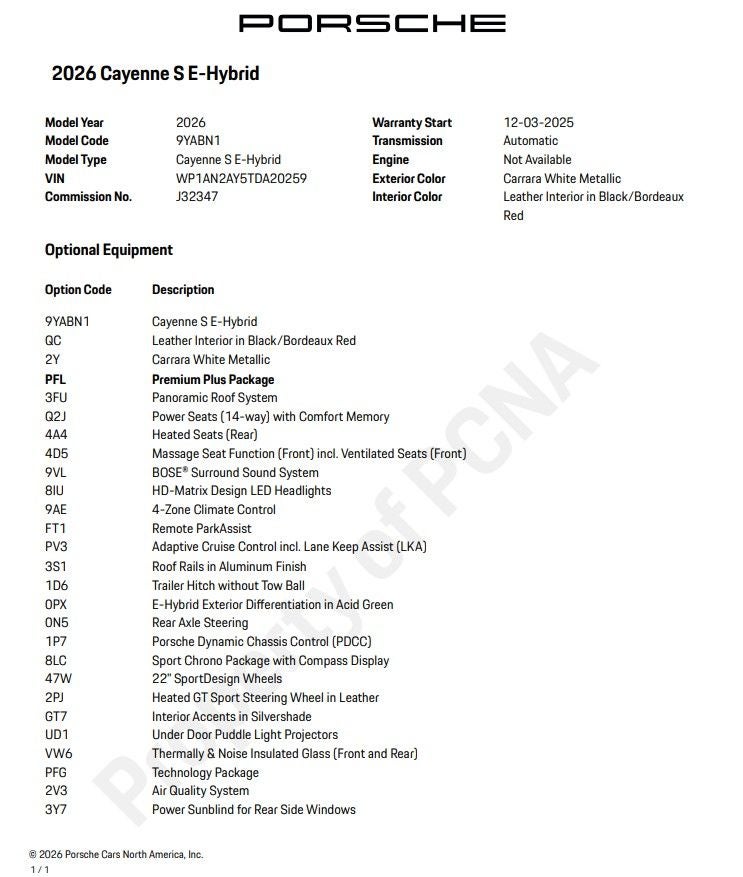 2026 Porsche Cayenne E-Hybrid S