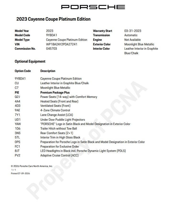 2023 Porsche Cayenne Coupe Platinum Edition