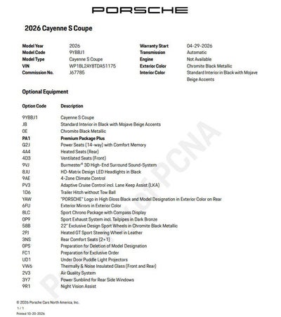 2026 Porsche Cayenne Coupe S