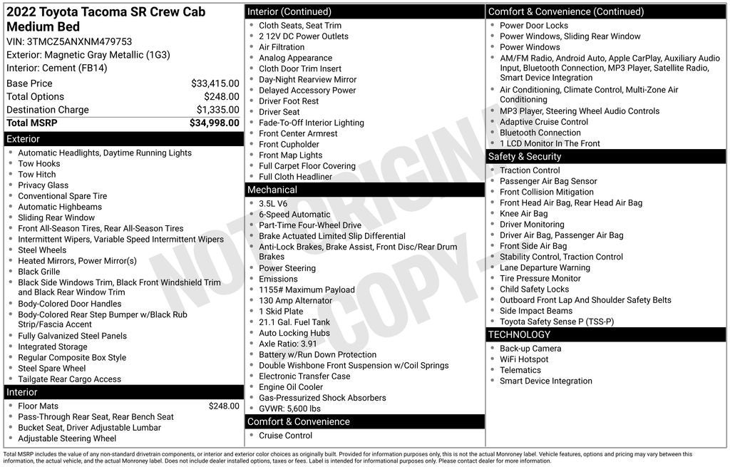 2022 Toyota Tacoma SR V6