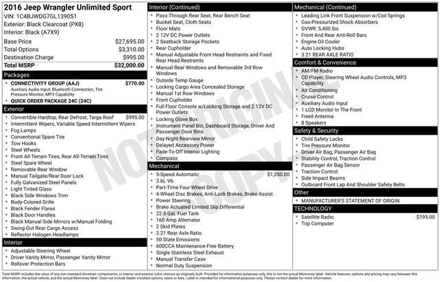 2016 Jeep Wrangler Unlimited Sport