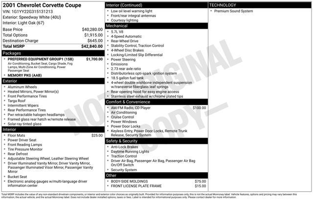 2001 Chevrolet Corvette Base