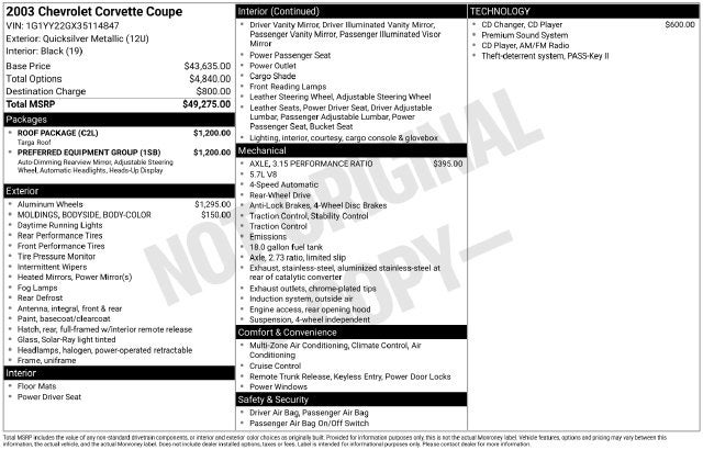 2003 Chevrolet Corvette Base