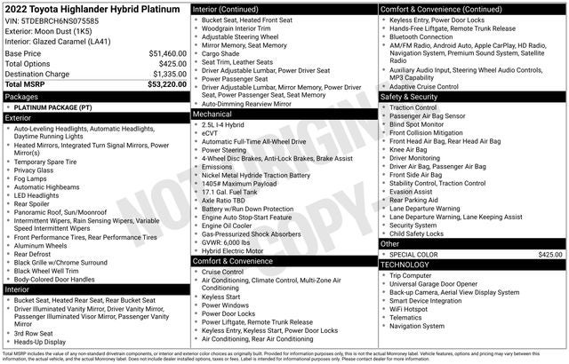 2022 Toyota Highlander Hybrid Platinum