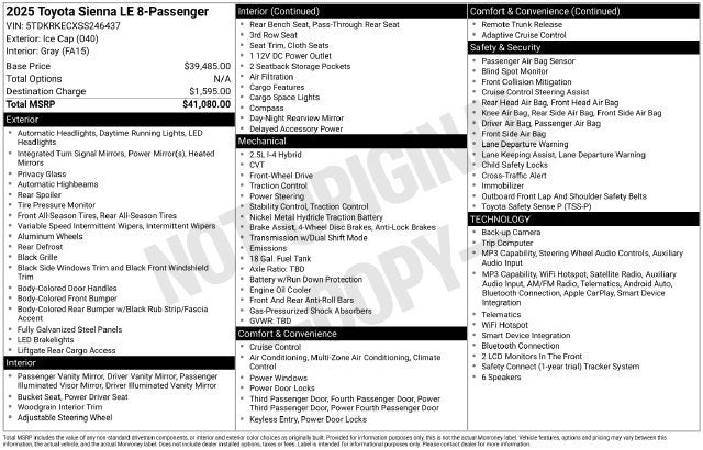 2025 Toyota Sienna LE 8 Passenger